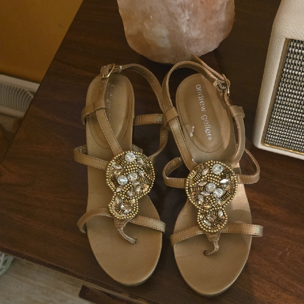 Andrew Geller Gold Crystal Embellished Sandals